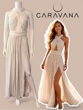 NWT Caravana Putce Halter Maxi Dress White OS